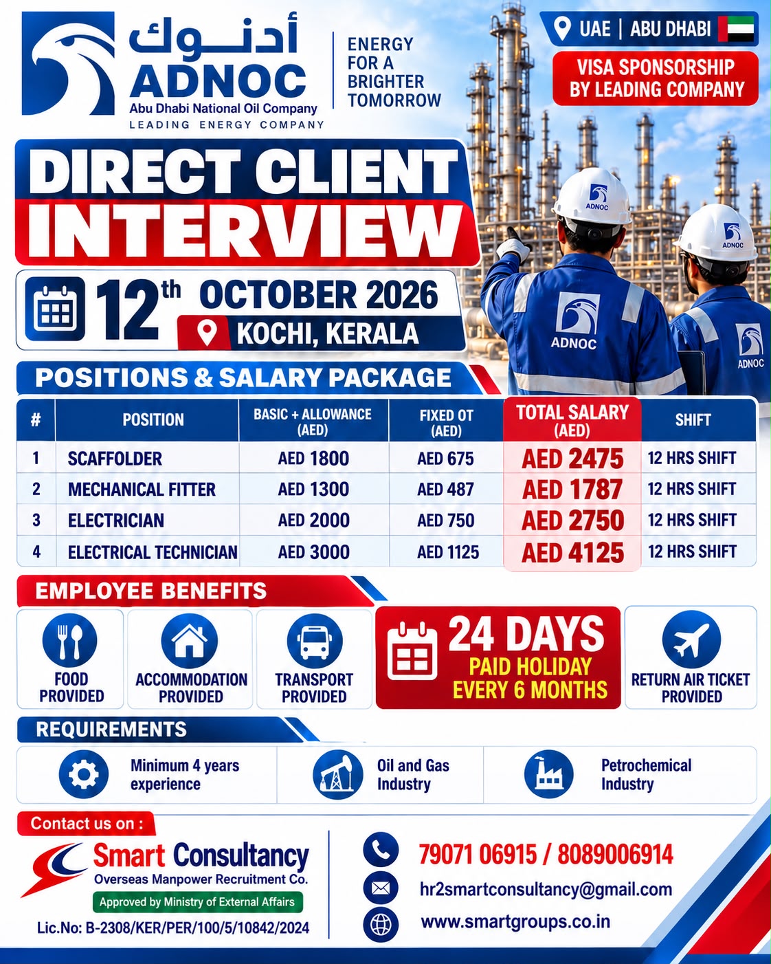 WE ARE HIRING FOR ADNOC - UAE, 12TH OCTOBER AT KOCHI, KERALAM — Smart Consultancy, CoK, ABU DHABI
