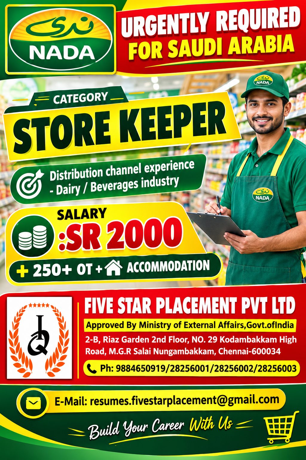 STORE KEEPER FOR AL NADA SAUDI ARABIA