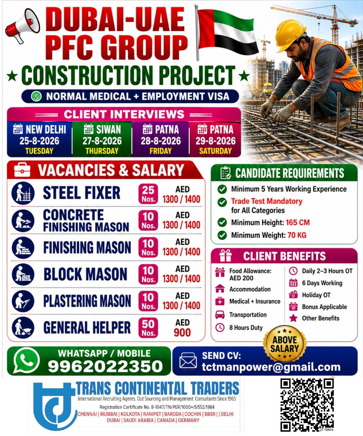 Dubai-UAE PFC Group Construction Project CLIENT INTERVIEWS IN NEW DELHI |  SIWAN | PATNA CALL FOR MORE DETAILS 9962022350