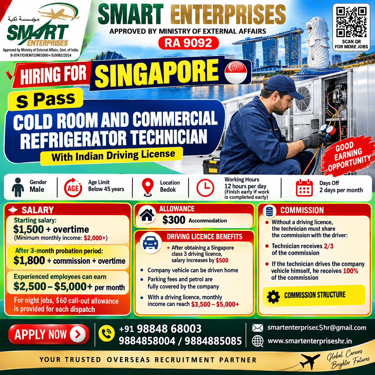 COLD ROOM AND COMMERCIAL REFRIGERATOR TECHNICIAN  With Indian Driving License