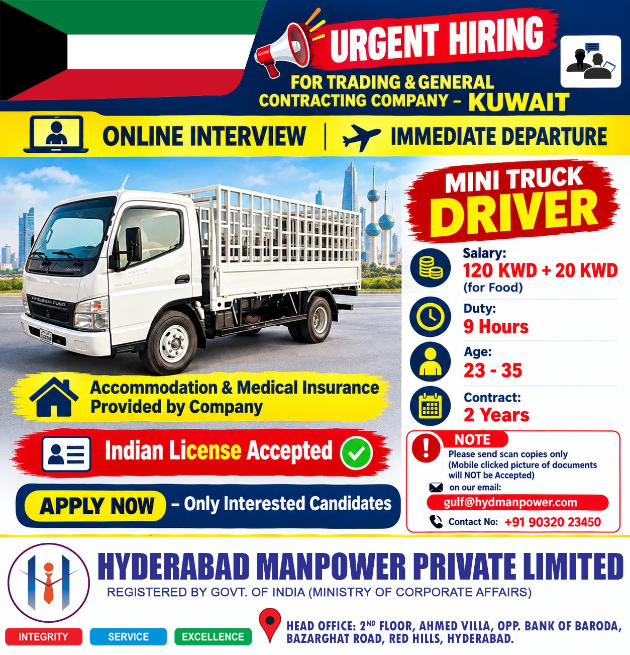 Hiring Mini Truck Driver - Kuwait