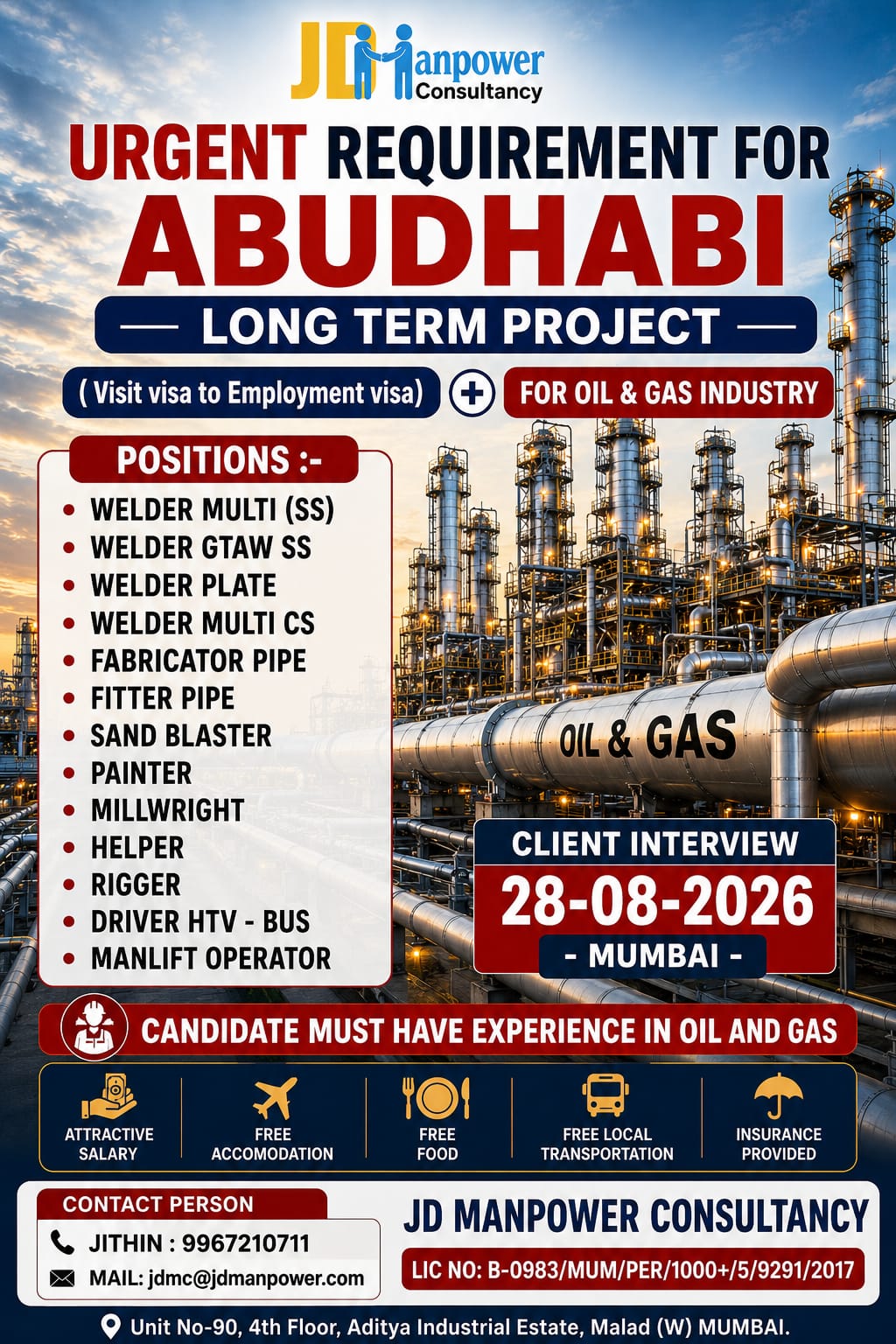 Urgent Requirement for Abudhabi Long Term Project