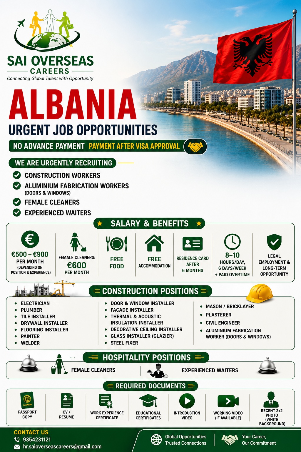 🚨 Urgent Hiring for Albania | Multiple Job Openings — Sai Overseas Careers, SAUDI ARABIA, SAUDI ARABIA