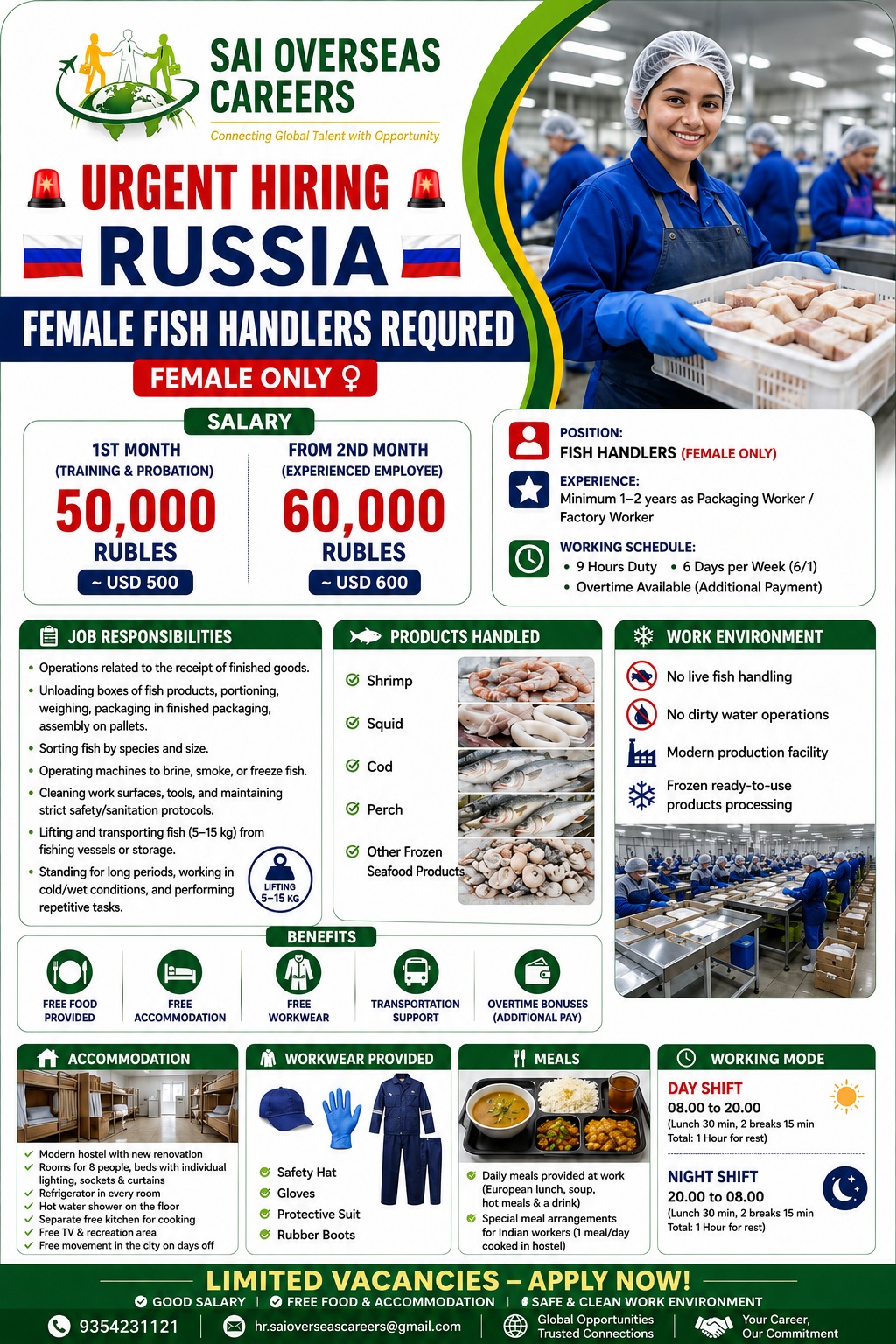 🚨 URGENT HIRING | FEMALE FISH HANDLERS | RUSSIA