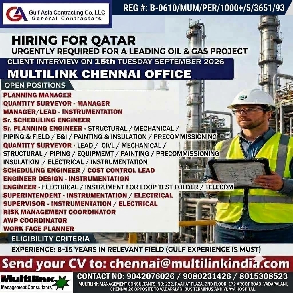 Multiple Positions for Leading Oil & Gas Project in Qatar