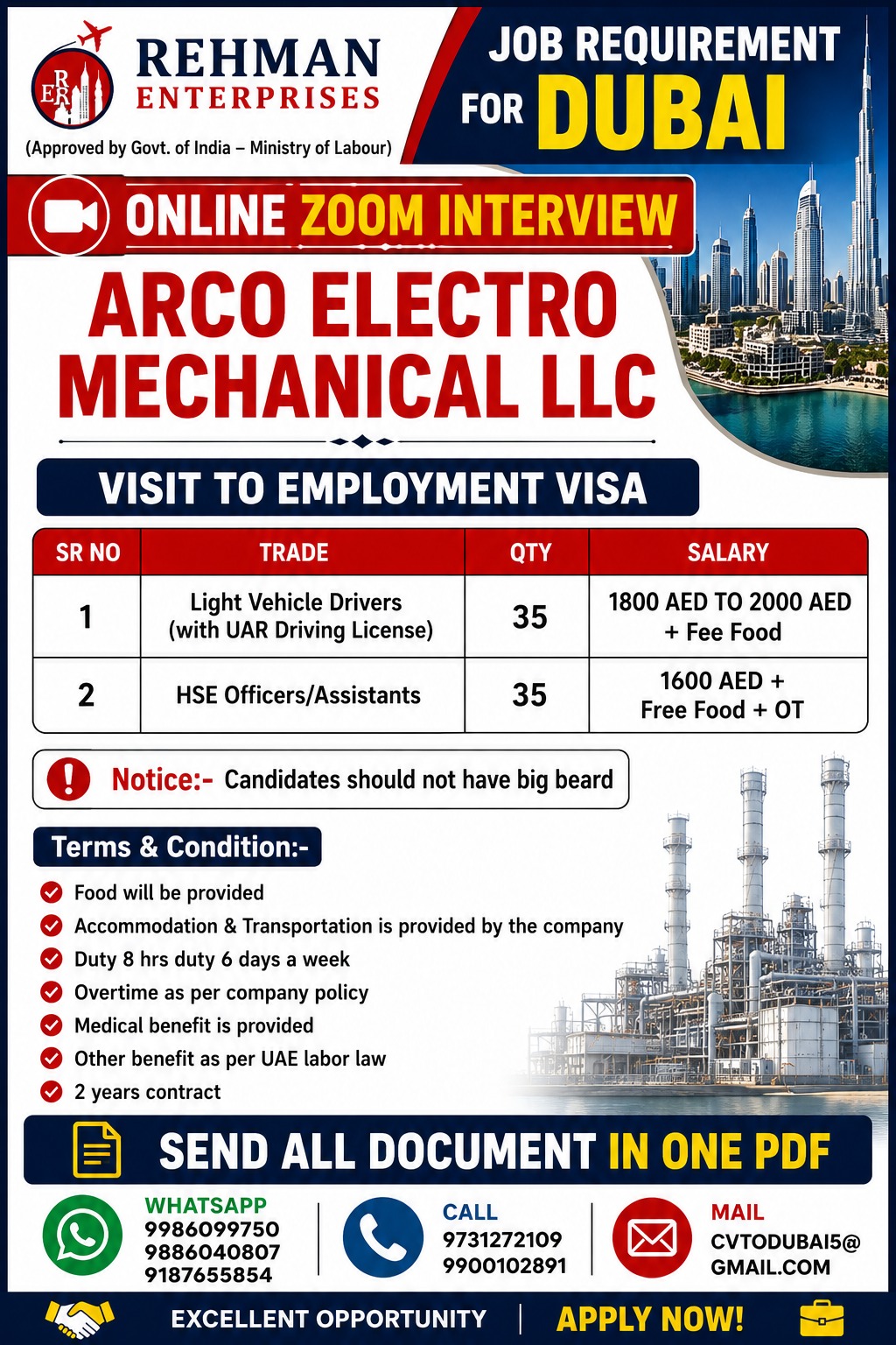 Job Requirement for Dubai