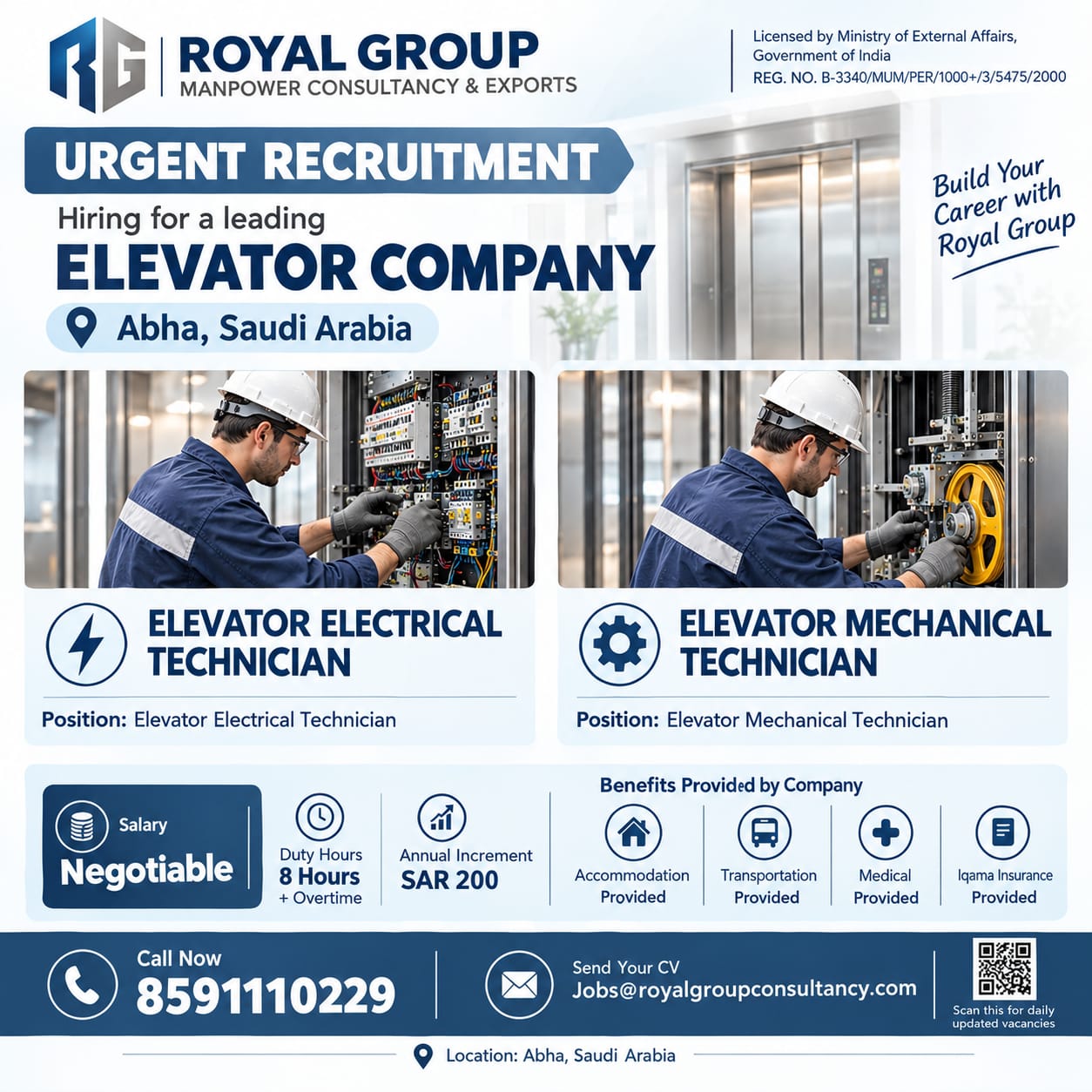 Elevator Technician Recruitment — Royal Group, Saudi Arabia
