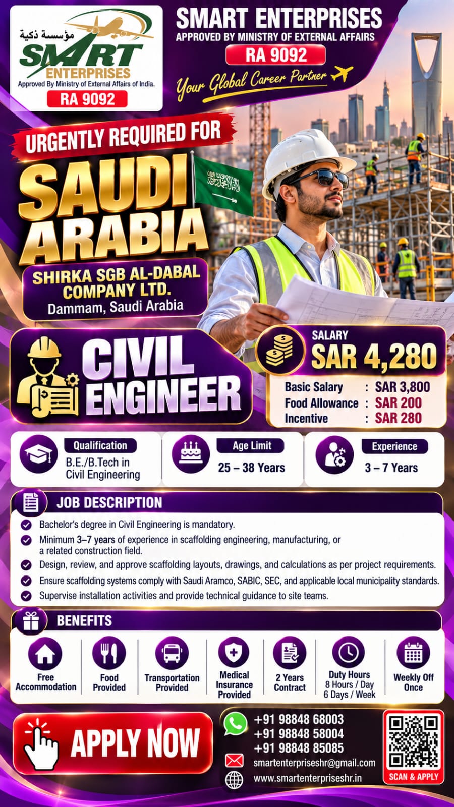 SAUDI ARABIA REQUIRES CIVIL ENGINEER