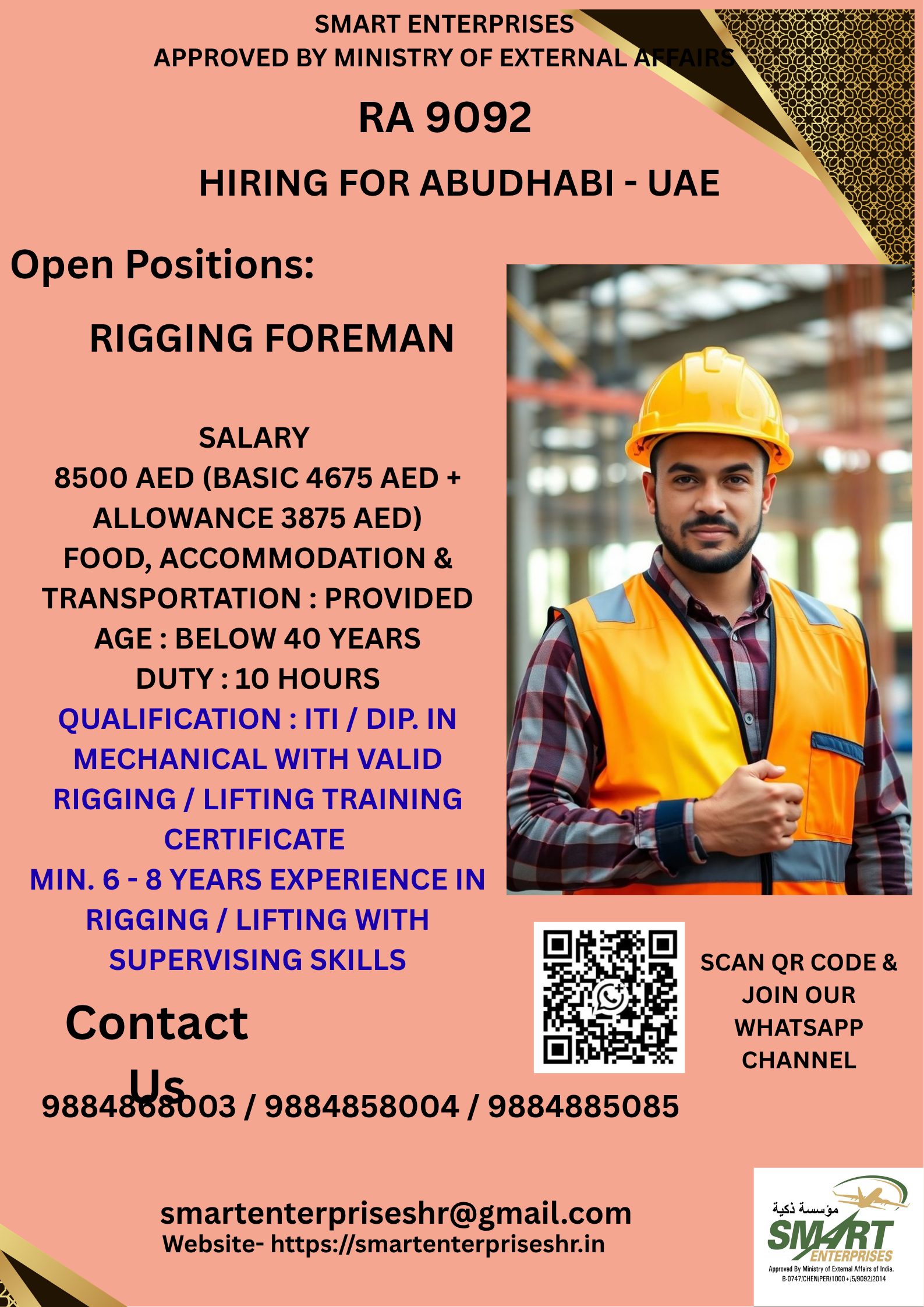 RIGGING FOREMAN — smartenterpriseshr@gmail.com, 8500 AED, 8500 AED