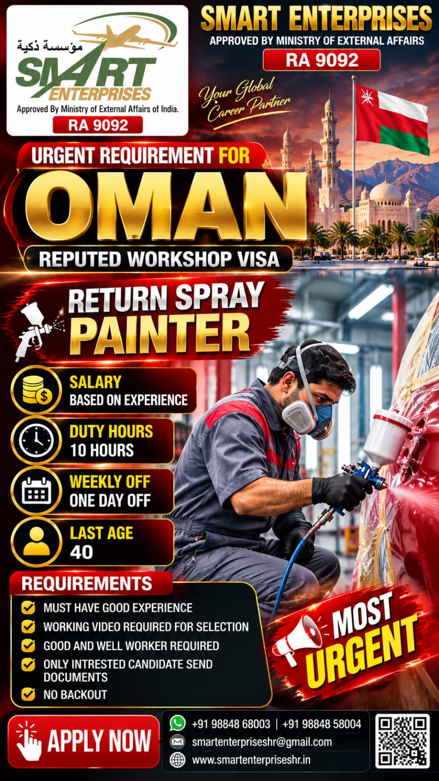 REQUIRES RETURN SPRAY PAINTER — smartenterpriseshr@gmail.com, OMAN