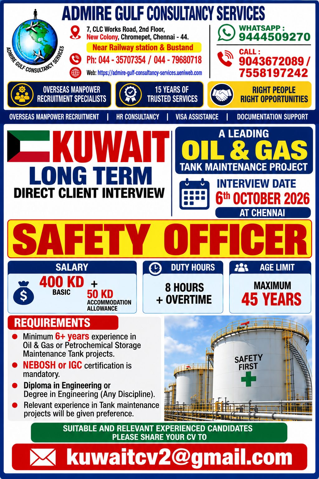 Safety Officer - Oil & Gas Tank Maintenance Project