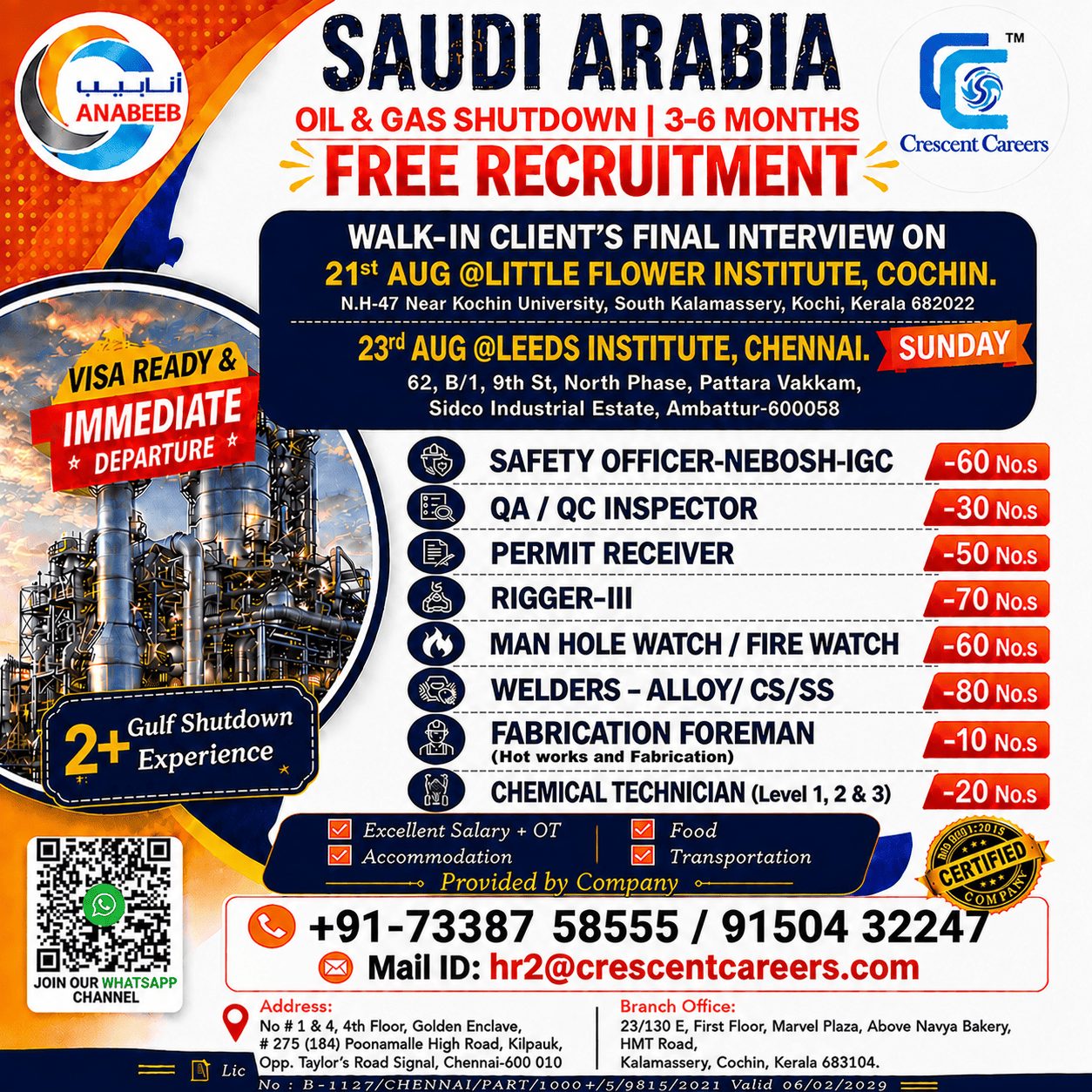 🔥 SAUDI ARABIA – OIL & GAS SHUTDOWN PROJECT 🔥 — Crescent Careers, Saudi Arabia, Saudi Arabia