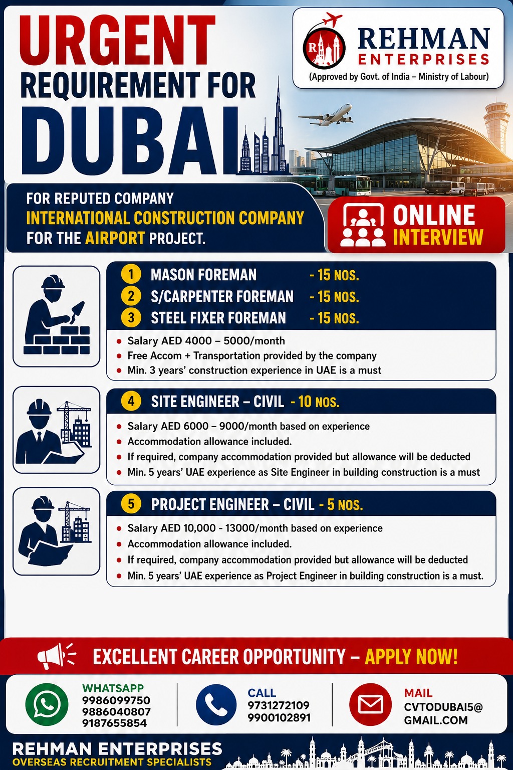 Urgent Requirement for Dubai - Airport Project