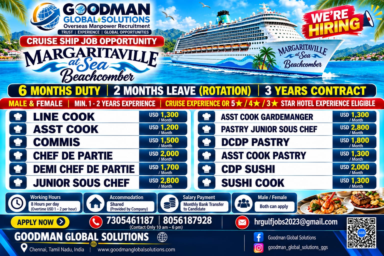 Job Opportunity - Margaritaville at Sea Beachcomber — GOODMAN GLOBAL SOLUTIONS, International (Cruise Ship), International (Cruise Ship)