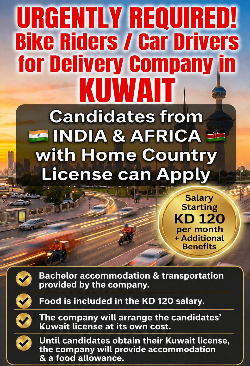 Bike Riders / Car Drivers for Delivery Company