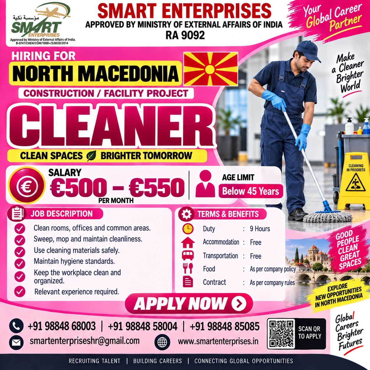 CLEANER North Macedonia — smartenterpriseshr@gmail.com, North Macedonia