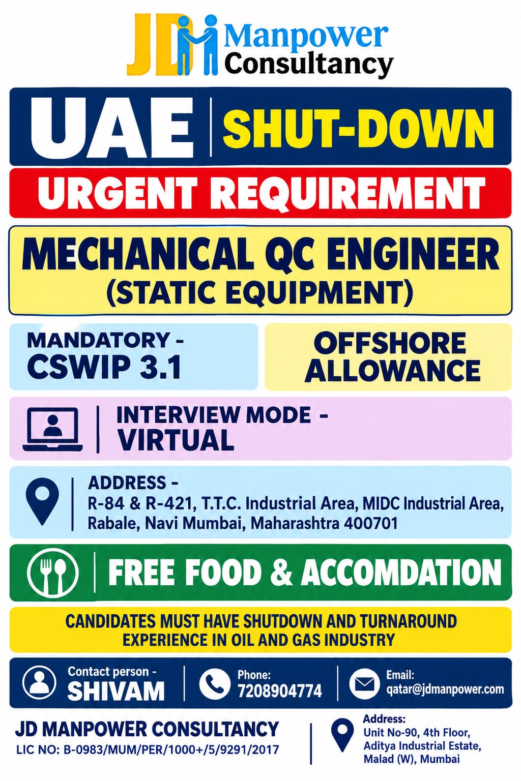 Mechanical QC Engineer (Static Equipment) — JD Manpower Consultancy, UAE, UAE