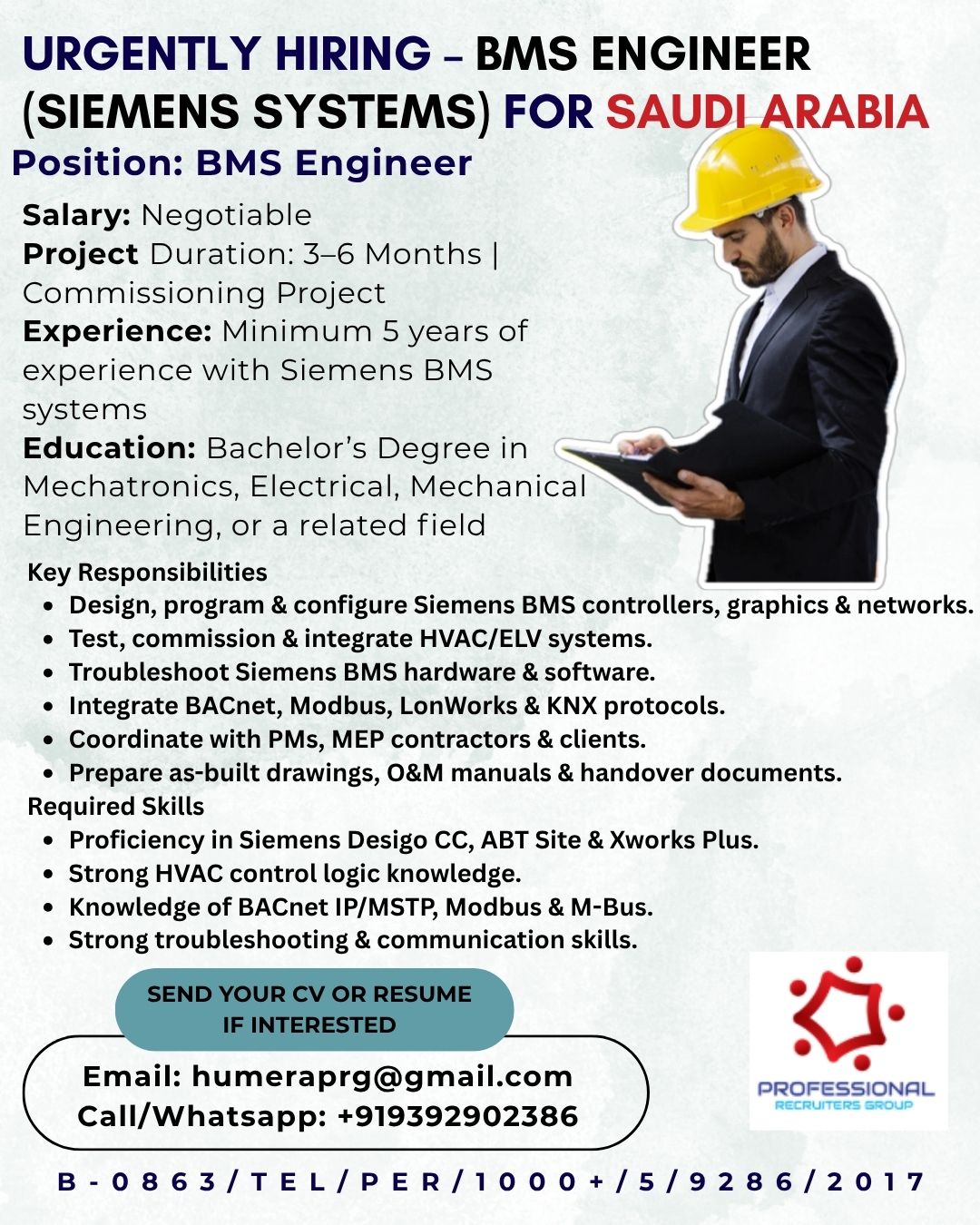 BMS Engineer (Siemens Systems) - Commissioning 3-6 months project