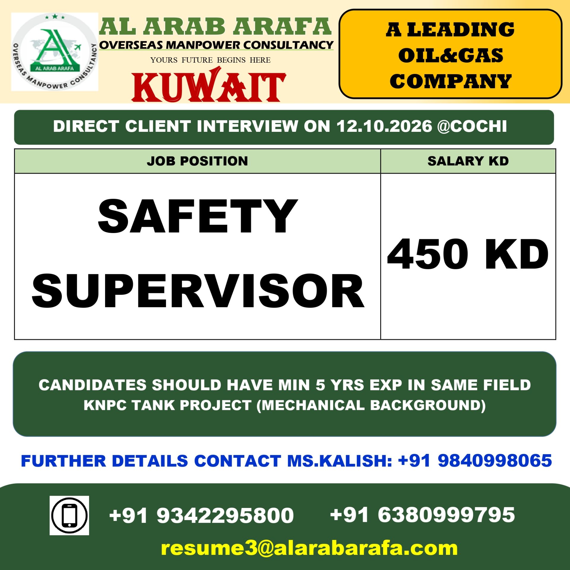 SAFETY — Al Arab Arafa Consultancy Pvt LTD, KUWAIT, KUWAIT