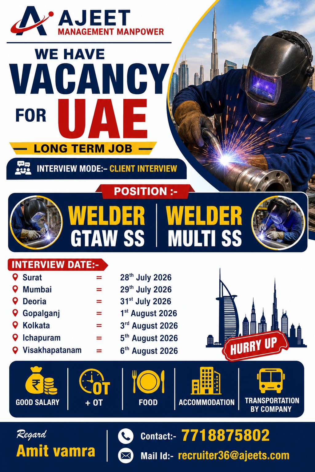 Required Welder for Abu Dhabi — Ajeets management Manpower Consultancy, UAE
