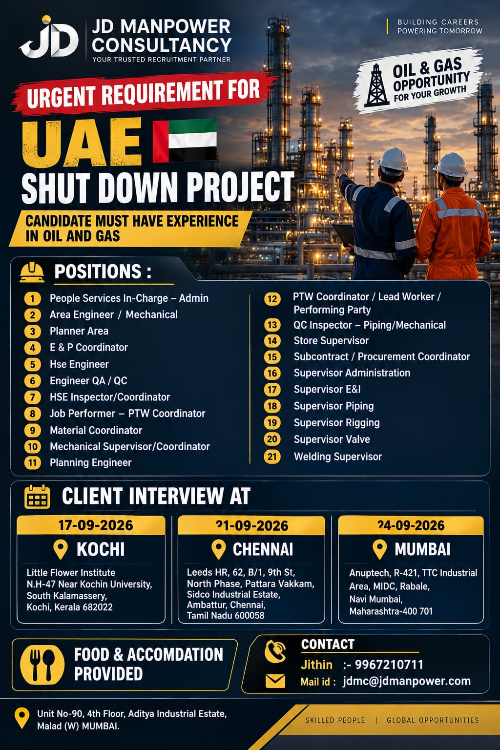 UAE Shut Down Project - Oil & Gas — JD Manpower Consultancy, UAE