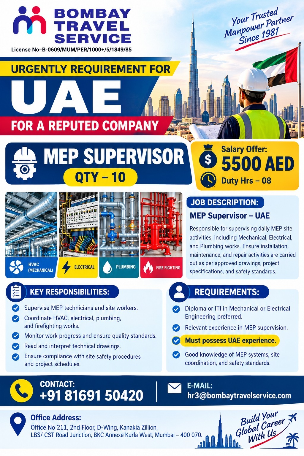 We are urgently recruiting for a reputed company in the UAE!