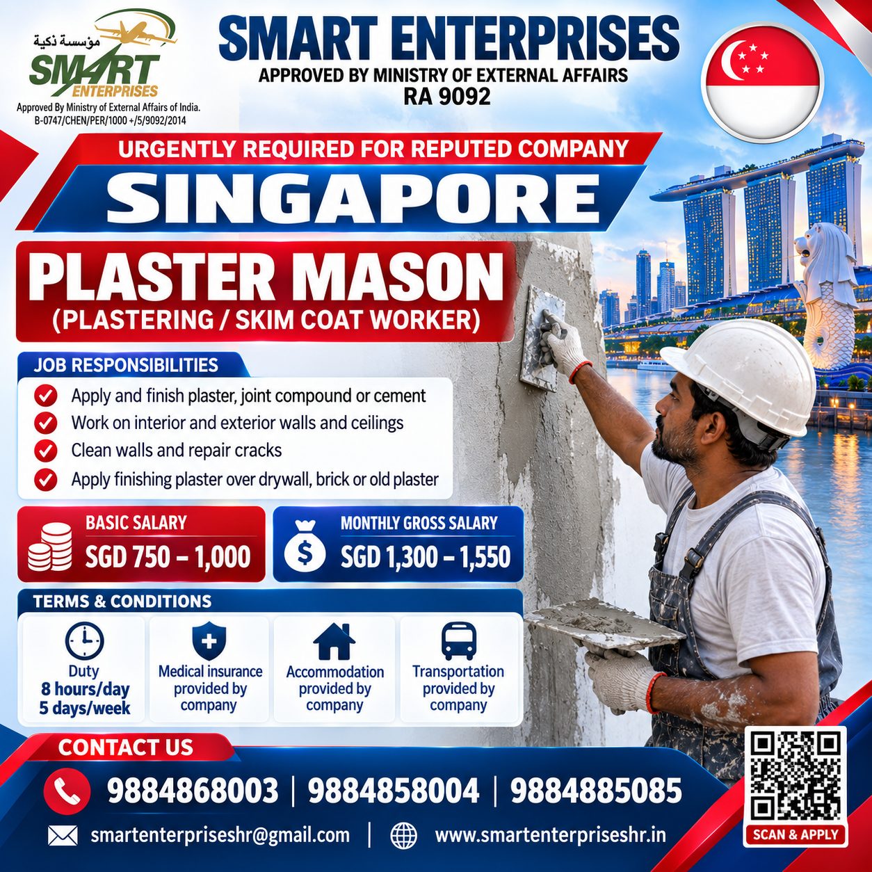 PLASTER MASON — smartenterpriseshr@gmail.com, SINGAPORE, SINGAPORE
