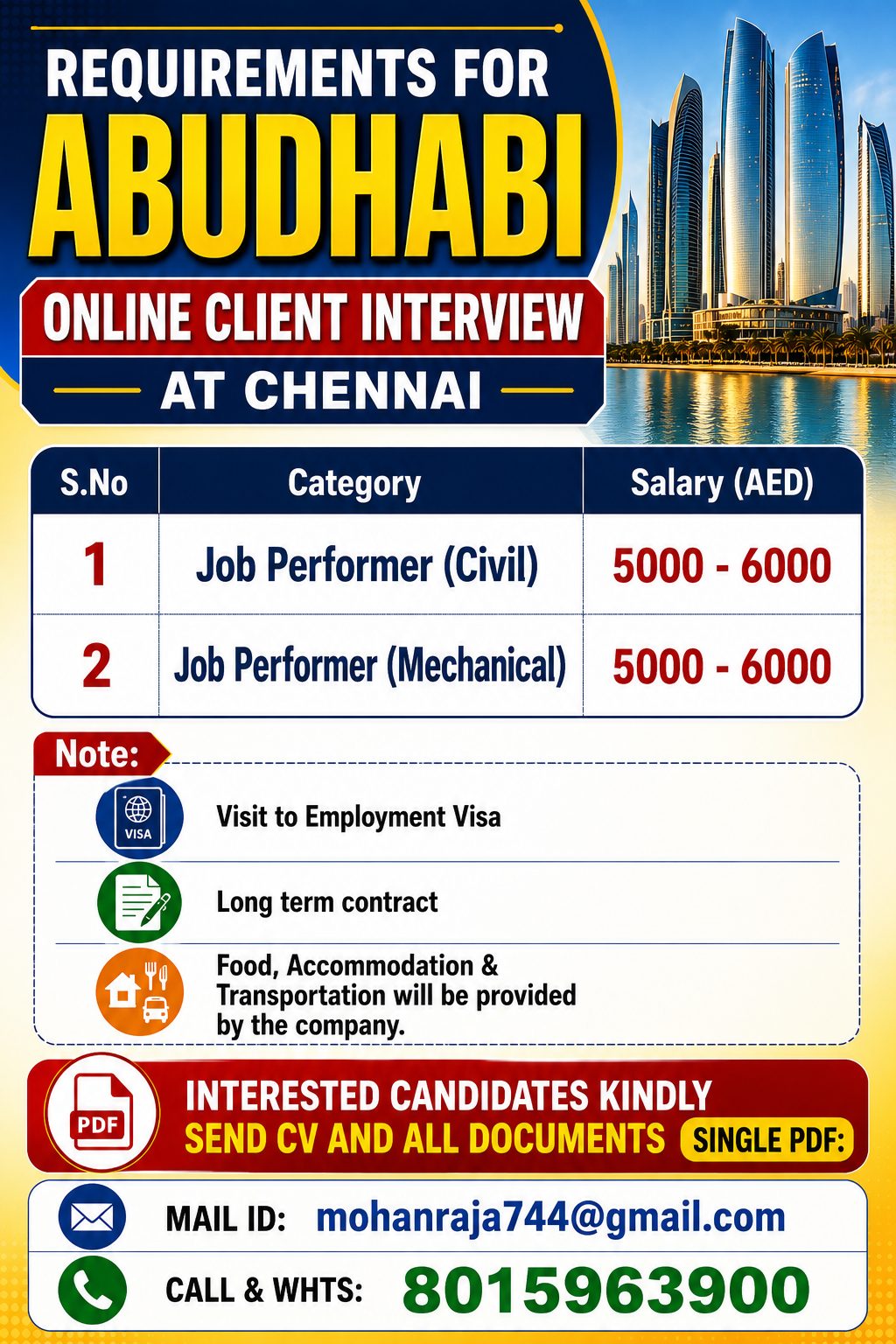 Requirements for Abudhabi Online Client Interview at Chennai
