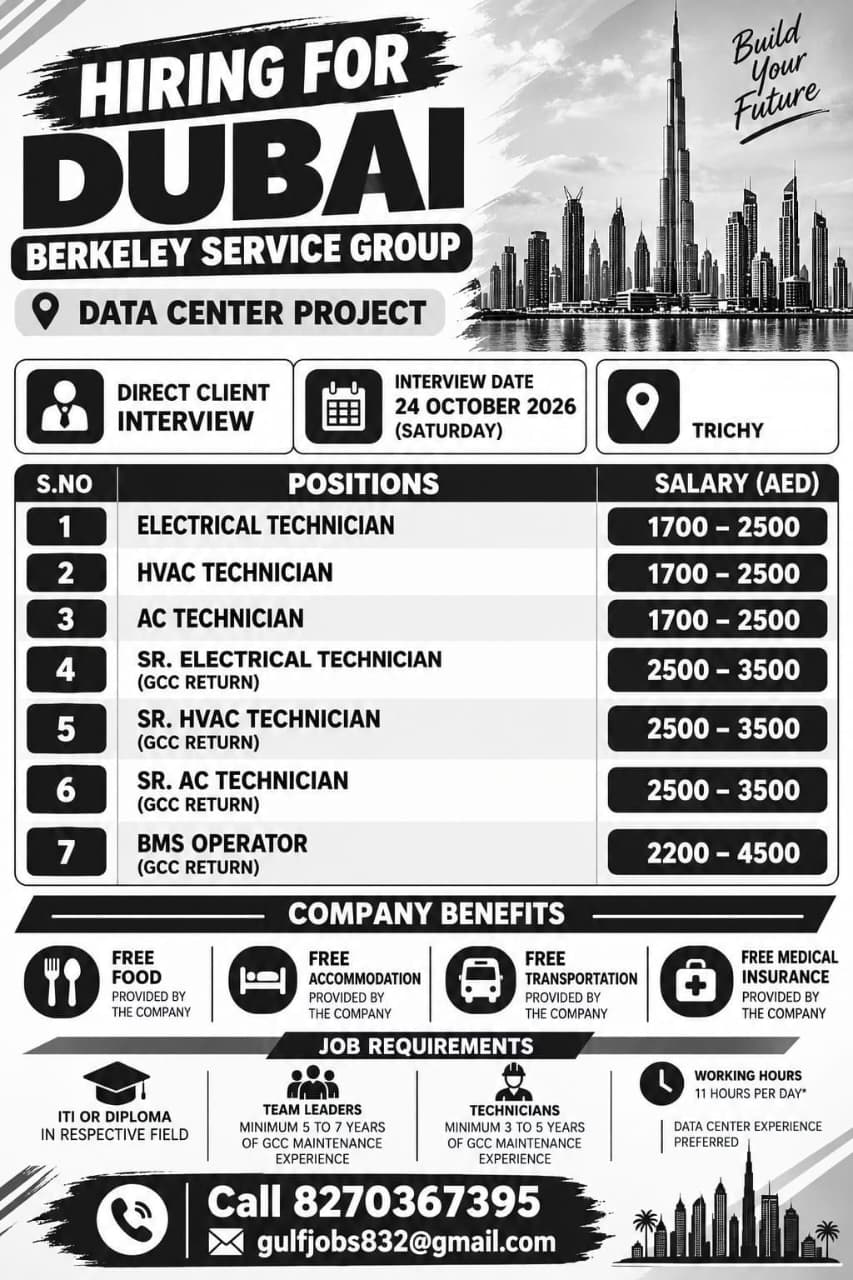 Data Center Project - Multiple Positions% — VG TRAVELS, UAE