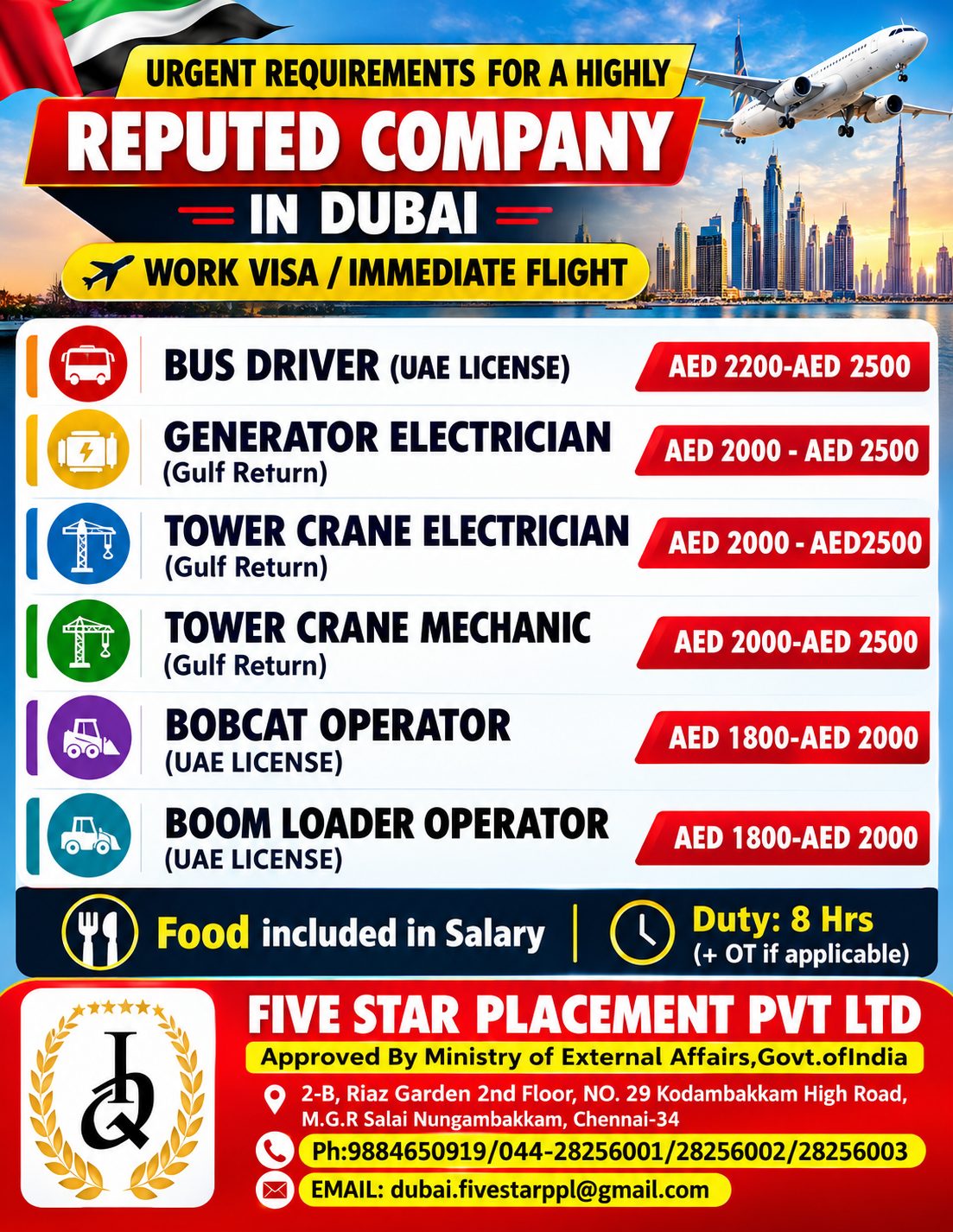 WORK VISA /IMMEDIATE FLIGHT FOR DUBAI