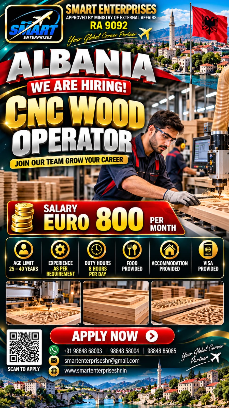 CNC Wood Operator — smartenterpriseshr@gmail.com, ALBANIA