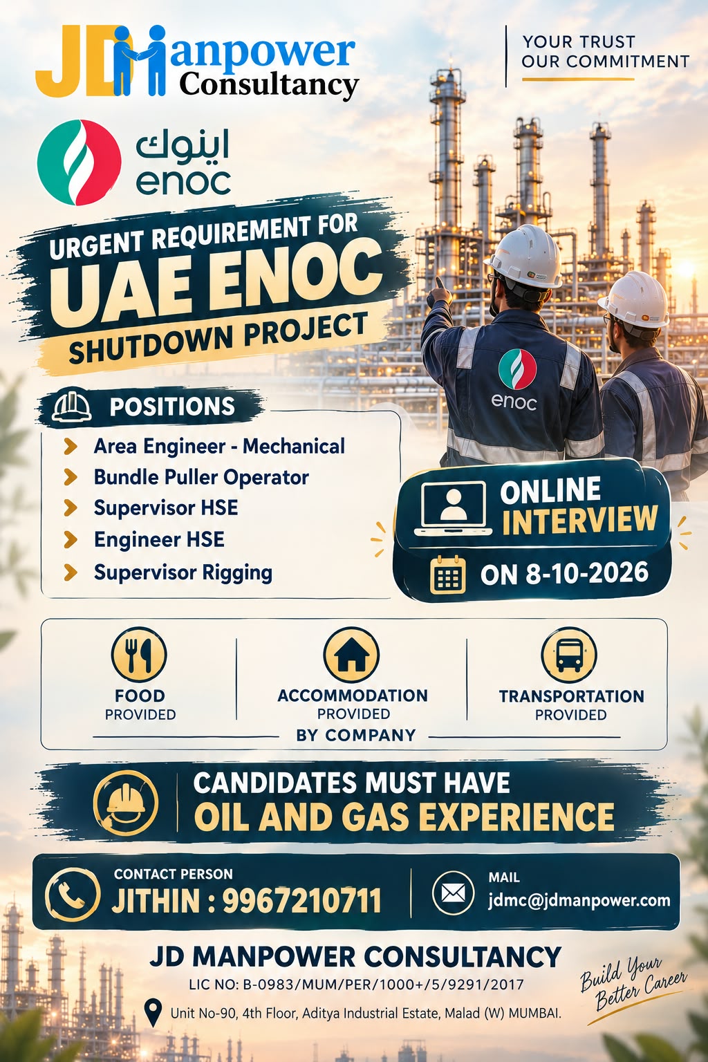 UAE ENOC Shutdown Project — JD Manpower Consultancy, UAE, UAE