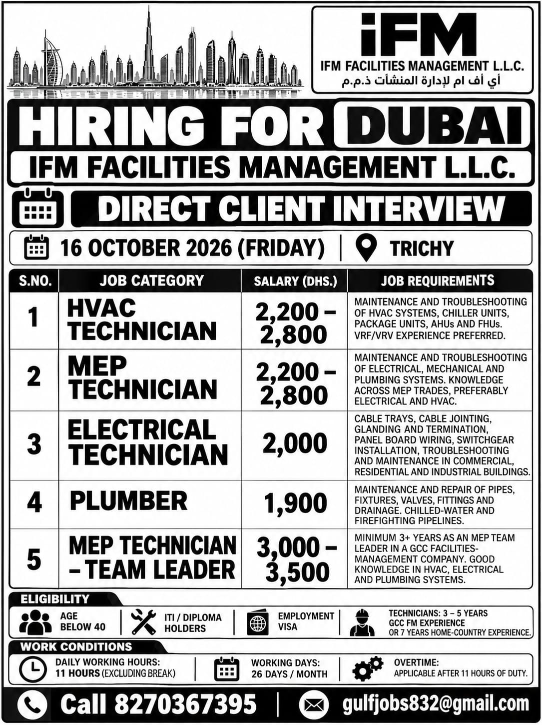 Hiring for Dubai - IFM Facilities Management L.L.C.