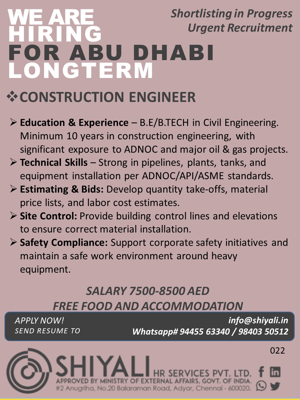 Construction Engineer - Abu Dhabi Longterm