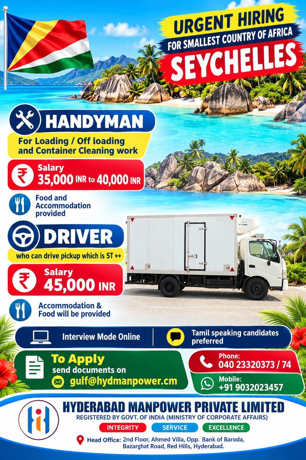 URGENT RECRUITMENT – SEYCHELLES — Shaik Sahil, SEYCHELLES, SEYCHELLES