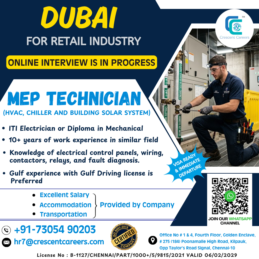 MEP Technician (HVAC, Chiller and Building Solar System)