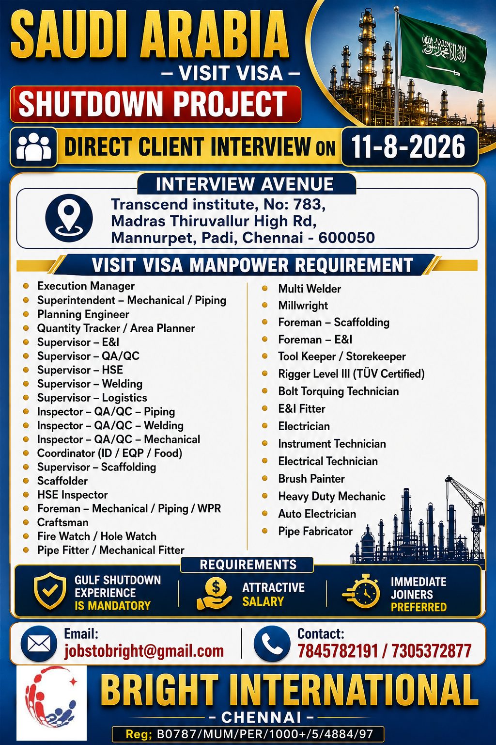 FREE RECRUITMENT FOR KSA CLIENT INTERVIEW ON - 11-08-2026