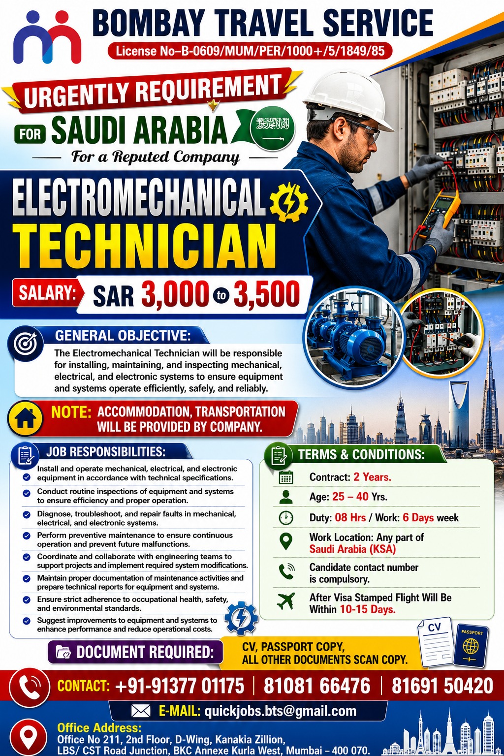 BTS is urgently looking for qualified professionals for the following positions — BOMBAY TRAVEL SERVICE, Saudi arabia, Saudi arabia