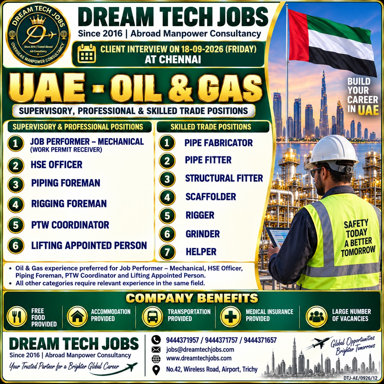 UAE Oil & Gas - Supervisory, Professional & Skilled Trade Positions