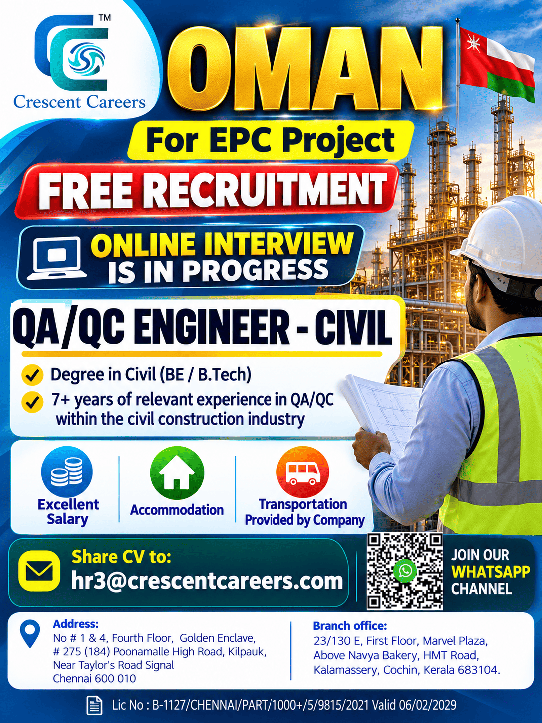 🇴🇲 HIRING NOW | OMAN EPC PROJECT | FREE RECRUITMENT
