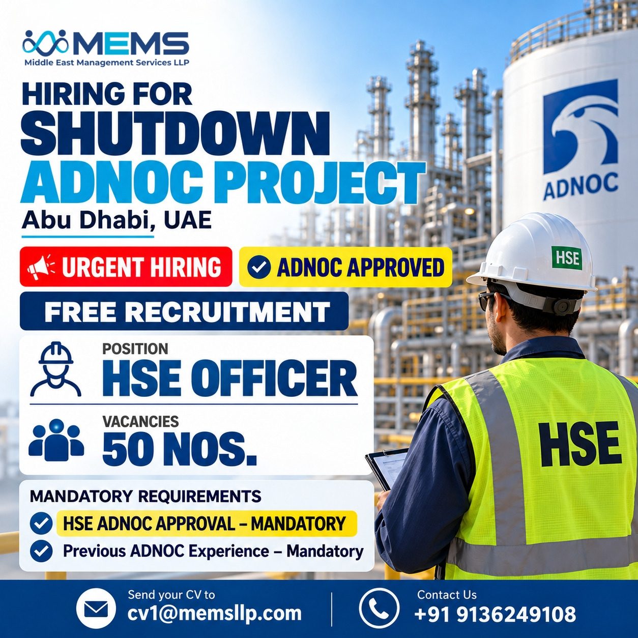 URGENT HIRING HSE OFFICER (ADNOC APPROVAL) – SHUTDOWN ADNOC PROJECT