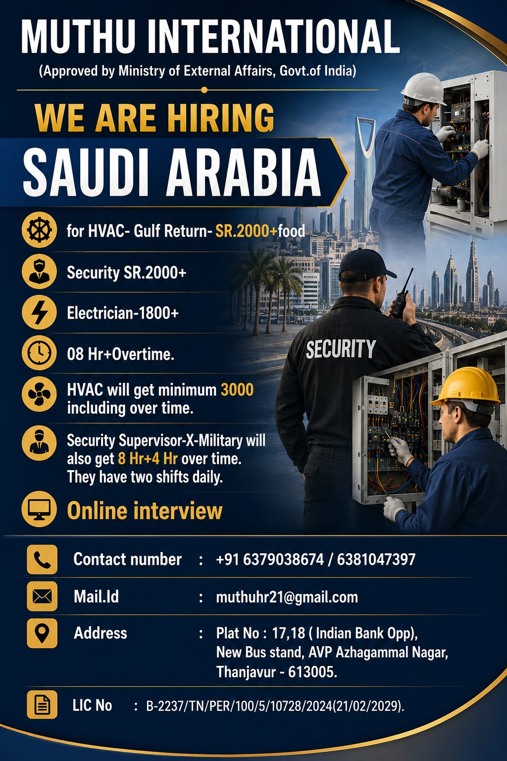 Security guard incharge — MUTHU INTERNATIONAL, Saudi Arabia, Saudi Arabia
