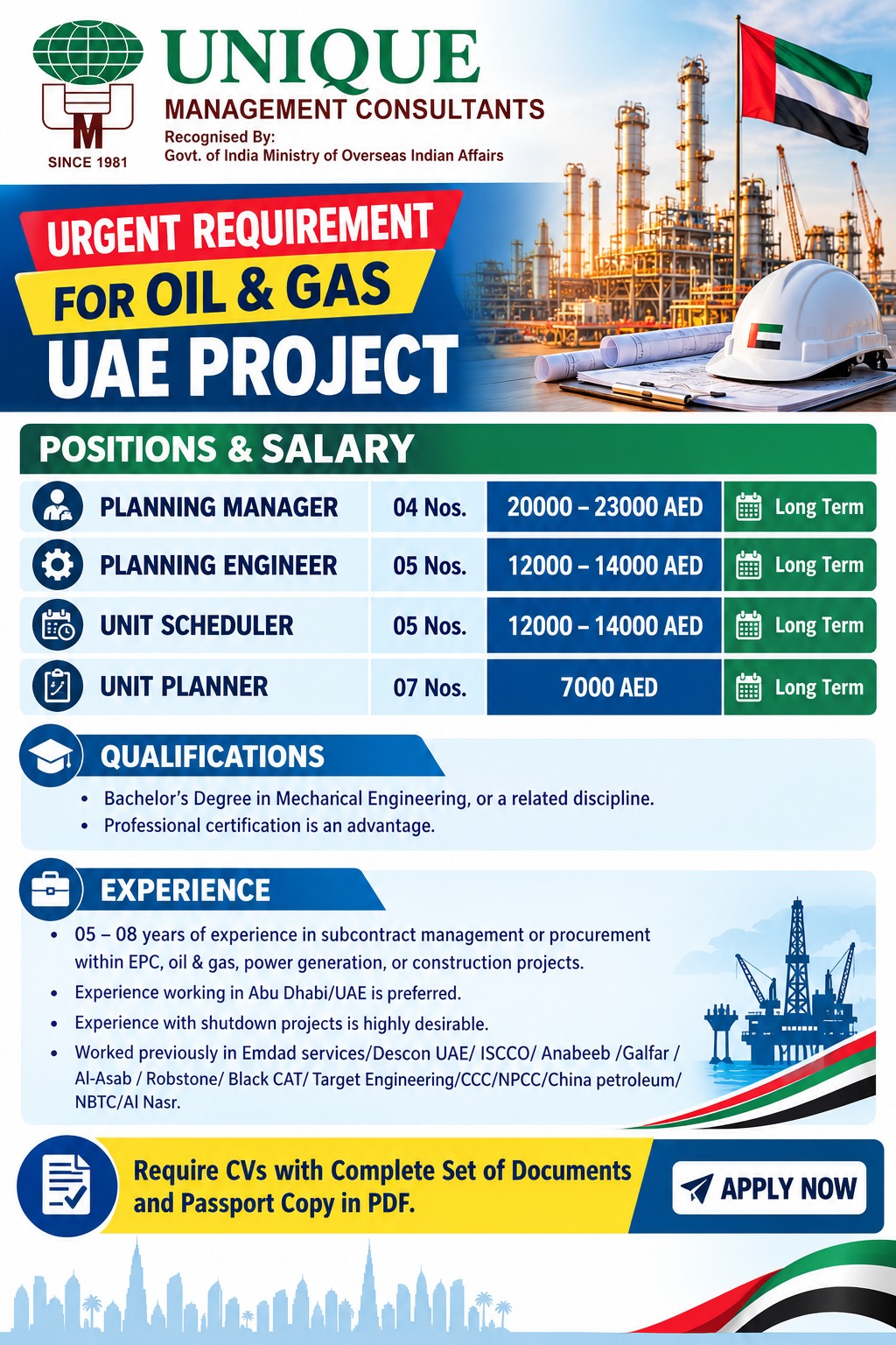 Oil & Gas UAE Project - Urgent Requirement