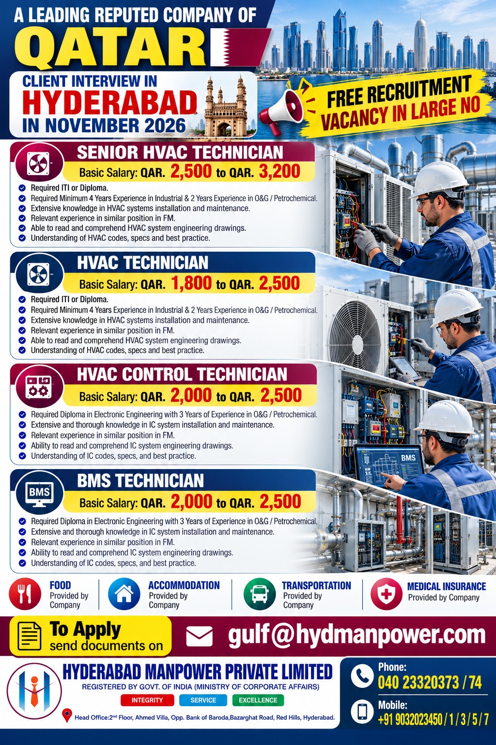 FREE RECRUITMENT - QATAR - Interview in Hyderabad — Shaik Sahil, QATAR