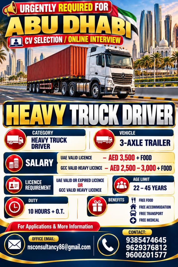 Heavy Truck Driver Jobs in Abu Dhabi | UAE Licence & GCC Heavy Licence Jobs