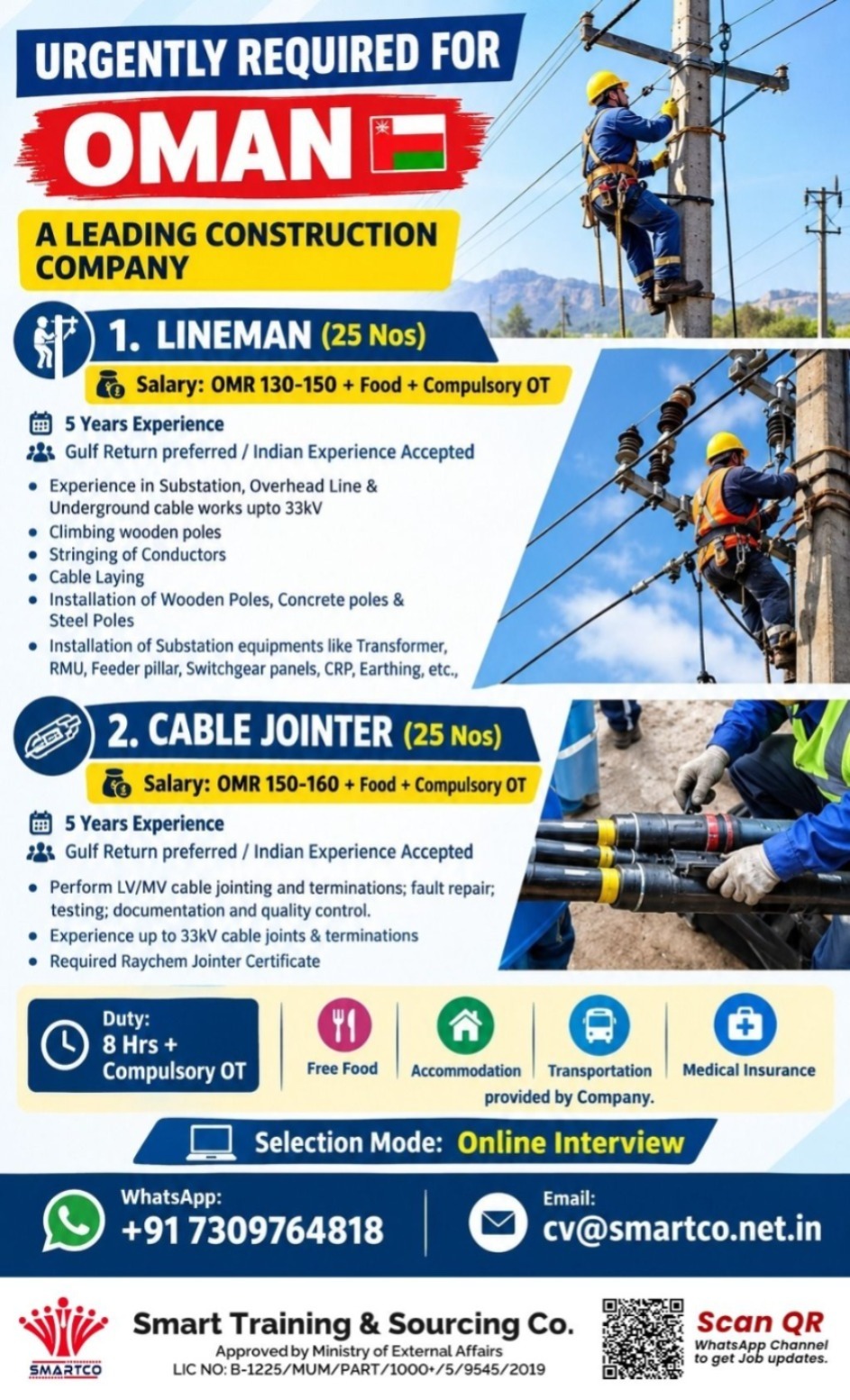 Lineman and Cable Jointer for Oman