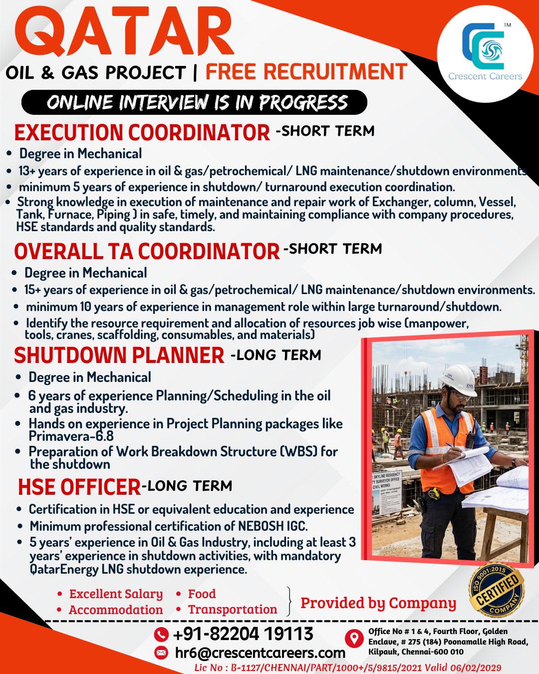 Qatar Oil & Gas Project - Multiple Positions — Crescent Careers, Qatar