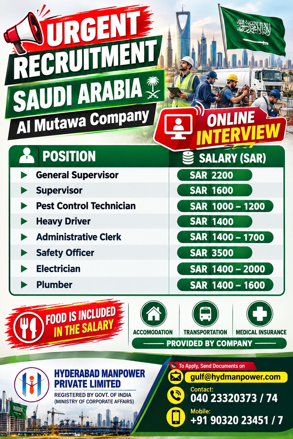 Hiring on Multiple position for KSA