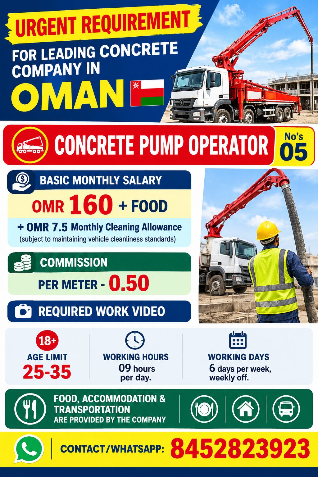 URGENT REQUIREMENT FOR LEADING CONCRETE COMPANY IN OMAN — Abdullah Travels, Oman · Muscat