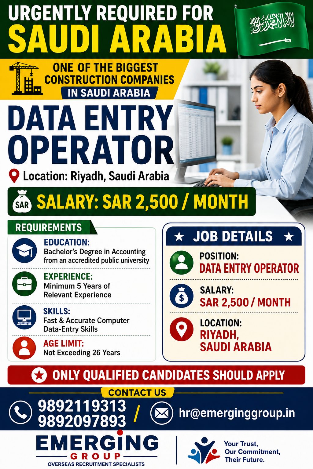 URGENTLY REQUIRED FOR SAUDI ARABIA One of the Biggest Construction Companies in Saudi Arabia